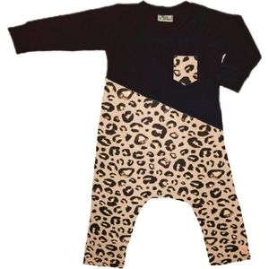 Onesie zwart met panter bruin