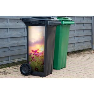 Container sticker Zonsondergang - Bloemen - Roze - Natuur - Groen - 38x80 cm - Kliko sticker