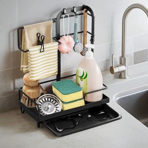 Inovra ® Praktische Spoelbak-Organizer met Verhoogde Plank en Afvoerschaal voor Keuken en Badkamer