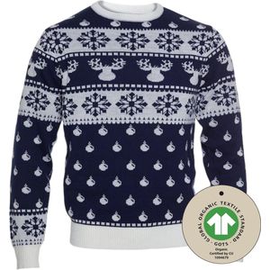 Foute Kersttrui Dames & Heren - Christmas Sweater ""Klassiek Blauw"" - 100% Biologisch Katoen - Mannen & Vrouwen Maat L - Kerstcadeau