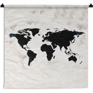 Wandkleed - Wanddoek - Wereldkaart - Zwart - Hout - 180x180 cm - Wandtapijt