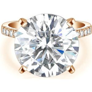 Finesse - 18k Roségouden Moissanite Verlovingsring met Zijstenen - 10 karaat