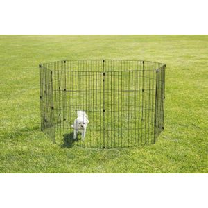 Omheining, Kennel, Kooi voor Hond, Kat, Konijn, 1,7 m², 8 panelen /B60 x H90 cm, Draaideur, Veiligheidshaak, Bevestigingsclips, WPC-36, Zwart