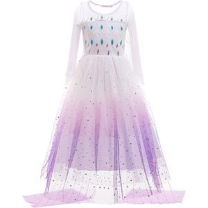 Prinses - Paarse kristallen Elsa jurk - Prinsessenjurk - Verkleedkleding - Feestjurk - Sprookjesjurk - Maat 122/128 (6/7 jaar)