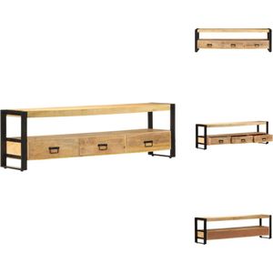 vidaXL TV-meubel Mangohout - 150 x 30 x 45 cm - 3 lades en 1 vak - Kast