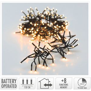 Clusterverlichting 192 led -kerst - extra warm wit - Batterij - Lichtfuncties - Geheugen - Timer