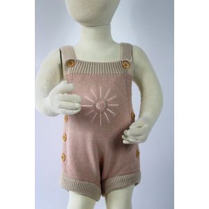 Tuinbroek Baby - Gebreid - Roze Geel - Maat 74 - Knoopjes - Tuinbroek - Zomer Overal - Baby Tuinbroek - Tuinbroek Kinderen - Gebreide Tuinbroek