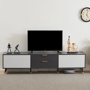 Elegante TV-kast 200*40*50 cm - Modern Entertainment Center Media Console met opbergruimte - 2 lades & 2 zijdeuren en kabelbeheer - modern design grijs en witte kleur