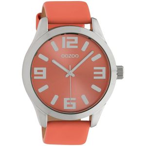 OOZOO Timepieces - Zilverkleurige horloge met woestijnbloem/goudkleurige leren band - C10675