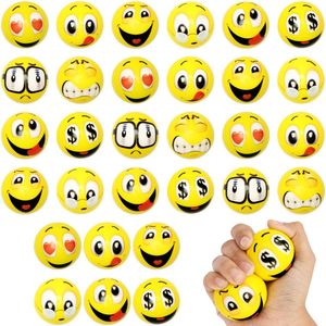 Belle Vous 30 Pack of Funny Face Anti-Stress Balls - Squishy Yellow Sponge Balls for Stress & Anxiety Relief - Hand Exercise Motivational Sensory/Fidget Toy for Adults - Birthday Party Gift for Kids