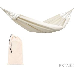 ESTARK® Hangmat voor 1 persoon - Luxe Hamock Katoen - Eenpersoons Hangmat Voor Buiten Binnen - Met Opbergzak - 260 x 80 cm -Beige