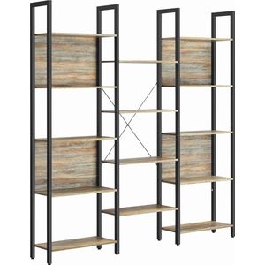 Hoppa! Boekenkast, boekenplank met 14 planken, metalen frame, plank voor woonkamer, thuiskantoor, industriële stijl, 24 x 158 x 166 cm, turkooisbruin en inktzwart LLS107B60