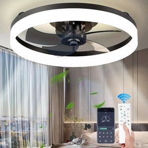 MiShar Plafond Ventilator Lamp - 51 CM - Smart Lamp - 6 Standen - 1 grote led strook - Dimbaar - Zwart - Kroonluchter LED Ventilator - Chandelier Fan - Woonkamer Lamp - Ventilator Lampen - Slaapkamer lamp - Eetkamerlamp