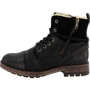 NoGRZ P.Post - Dames Leren enkellaars - Winter veterboots - Wol gevoerd - Zwart