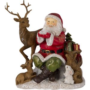 HAES DECO - Kerstman deco Figuur - Formaat 18x13x19 cm - Kleur Rood - Materiaal Polyresin - Kerst Figuur, Kerstdecoratie