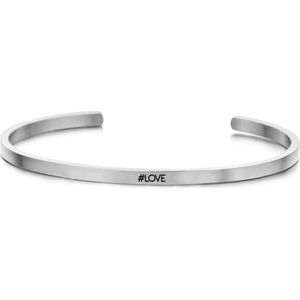 Key Moments 8KM-B00160 - Stalen open bangle met tekst - #love - zirkonia - Cadeau voor haar - one-size - zilverkleurig