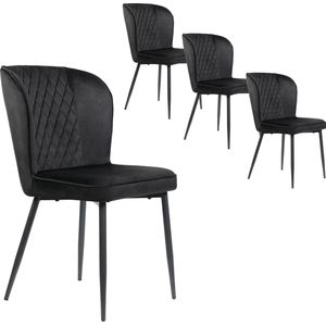 Merax Eetkamerstoelen Set van 4 - Gestoffeerde Stoelen - Zwart