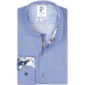 R2 Amsterdam - Overhemd Melange Blauw - Heren - Maat 44 - Modern-fit