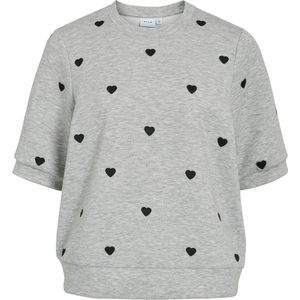 Vila Trui Visif Embr Heart Sweat / T 14113196 Light Grey Melange/black Heart Embroider Dames Maat - XL