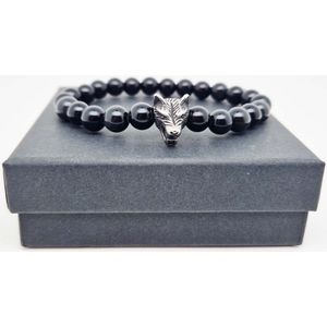Handgemaakte Natuursteen Armbanden ""Obsidian"" 8 mm - Met vorm wolf - Een bijzonder cadeau voor vrienden en familie