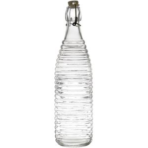 Glazen Beugelfles 1 Liter – Waterfles met Ribbelpatroon – Herbruikbare Fles met Beugelsluiting – Transparant Glas