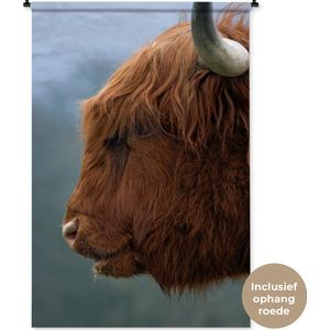 Wandkleed Schotse Hooglanders  - Close-up van de Schotse hooglander Wandkleed katoen 120x180 cm - Wandtapijt met foto XXL / Groot formaat!