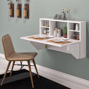 Wandtafel Inklapbare| Ruimtebesparend Klaptafel| Inklapbaar Bureau| Modern en Stijlvol| Draagbare tafel met plank| Handig| Wit| 52x90x15 cm