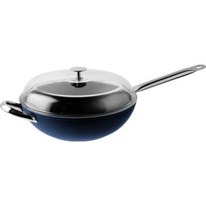 Sambonet Wokpan - met deksel - Midnight Blue ø 32 cm - Standaard anti-aanbaklaag