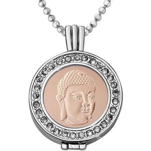 Quiges - Munthouder met Ketting en Munt 25mm Boeddha - Zilverkleurig met Zirkonia - EPRHZ442