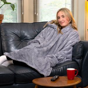 Cosy Fleece Deken Draagbare met capuchon - Sherpa Fleece - Volwassenen Maat - Hooded Hoody Deken - Zachte Comfortabele - Oversized Dekens - Armmouwen - Warm houden - Winter Jumper Sweater - Unisex - Lila