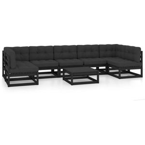 vidaXL Loungeset - 8-delig - Hout - Zwart - Inclusief Kussens Tuinset - Lounge Set - Houten Tuinset - Grenenhouten Loungestoel - Buitendecor