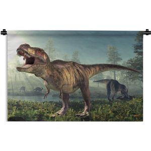 Wandkleed - Wanddoek - Dino - Gras - Tekening - Kinderen - Jongens - 150x100 cm - Wandtapijt