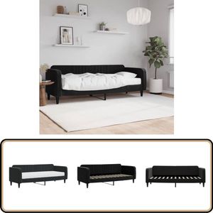 vidaXL Slaapbank met matras 80x200 cm zwart fluweel Slaapbank - Tweepersoonsbed - Zwarte Meubels - Lounge Sofa - Flexibele Meubels