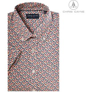 Chris Cayne heren overhemd - overhemd heren - maat 4XL - oranje/beige print - korte mouwen - grote maten - geprint overhemd - grote maten herenkleding - grote maten heren - grote maten overhemd