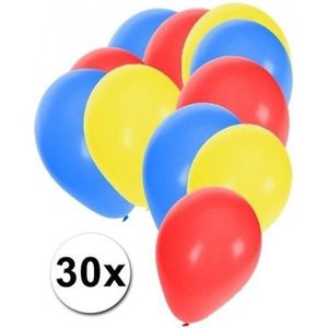30x Ballonnen blauw rood geel