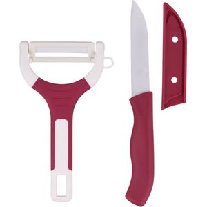 Alpina Knife and Peeler set || Peeler with stainless steel blade || Stainless steel knife || Dark Pink || Schilmessenset