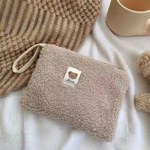 WiseGoods Premiun Pluche Opberg Tasje Make-Up - Reistasje - Fluffy Etui - Toilettas - Makeup Tas - Tasje - Etuis - Reizen - Khaki