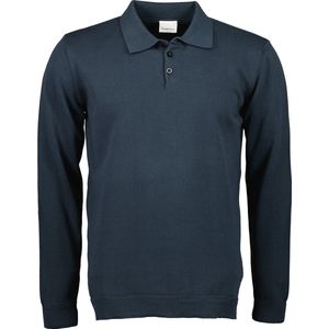 KnowledgeCotton Apparel - Poloshirt Lange mouwen Navy - Modern-fit - Heren Poloshirt Maat M