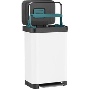 Prullenbak met pedaal - 50 liter - RVS - Wit - Pedaalemmer Homra Pullix - Automatisch Lucht Filter - Odor Control - 50L capaciteit - Soft Close Deksel - Afvalemmer - Met Hengsel - Afval Aandrukken - Design - Hygiënisch