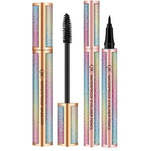 Mascara eyeliner, 2-delige set, volumegevende slanke waterdichte veegvaste mascara eyeliner, zijdevezel mascara mascara