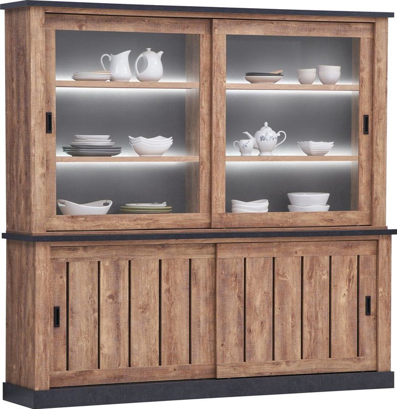Belfurn - Etienne - Grote Wandkast met glasdeuren in mango decor met zwarte profielen