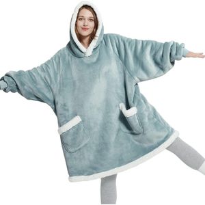 Hoodie deken met mouwen en capuchon - Sherpa dekenpullover als cadeau voor vrouwen, extra grote knuffelpullover dames, draagbare deken om aan te trekken, volwassenen, groen, 95 x 83 cm