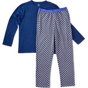 Little Label Pyjama Heren Maat L/50 - blauw, oranje - Geruit - Herenpyjama - Zachte BIO Katoen