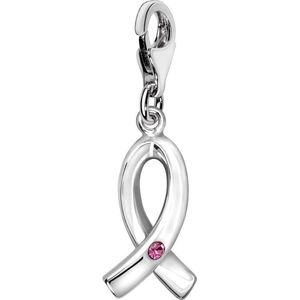 Quiges – 925 - Zilver – Charm - Bedel - Hanger - 3D Pink Ribbon Symbool - met – sterling - zilver - karabijnslot - geschikt - voor - Zinzi, Thomas – Sabo - Ti Sento - Bedelarmband HC344