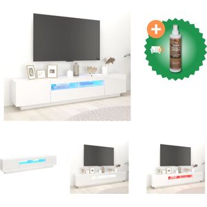 vidaXL Tv-meubel met LED-verlichting 200x35x40 cm hoogglans wit - Kast - Inclusief Houtreiniger en verfrisser