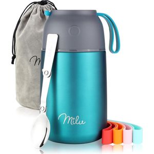 Milu® Thermos Voedselcontainer met Lepel | 450 ml, 650 ml, 800 ml | RVS | Thermosbeker, Thermo Lunchbox, Babyvoeding, Container om eten warm te houden, Thermische Lunchpot, Muesli To Go / Yoghurt Beker To Go, Groen, 650ml