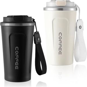 Set van 2 Thermische Reismokken, 510 ml, Roestvrij Staal, Lekvrije Koffiebeker, Dubbelwandige Isolatie