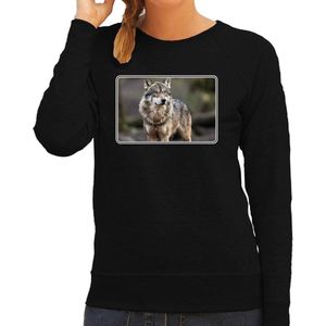 Dieren sweater met wolven foto - zwart - voor dames - natuur / wolf cadeau trui - kleding / sweat shirt XXL