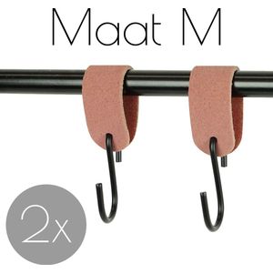 2x Leren S-haak hangers - Handles and more® | SUEDE OLD PINK - maat M  (Leren S-haken - S haken - handdoekkaakje - kapstokhaak - ophanghaken)