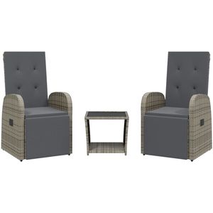 vidaXL Tuinset - Tuinsets - Loungeset - Tuintafel - 3-delige Tuinset met kussens poly rattan grijs